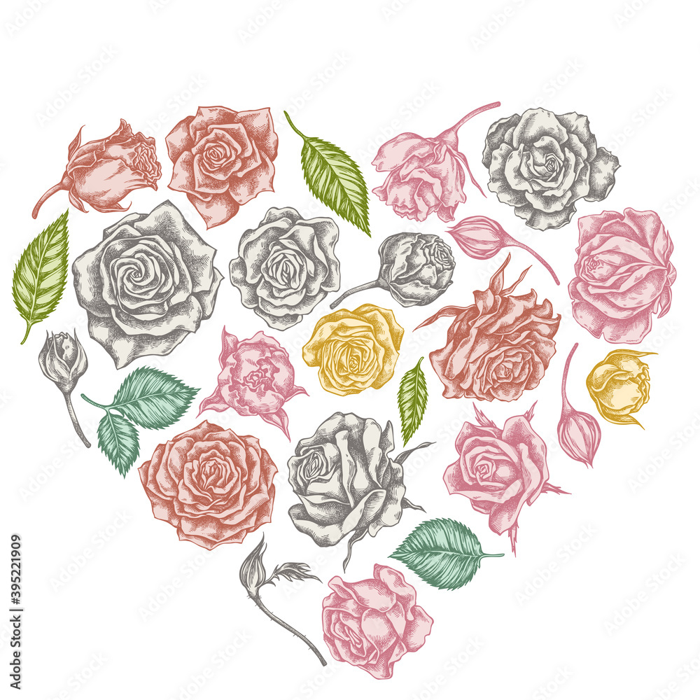 Heart floral design with pastel roses