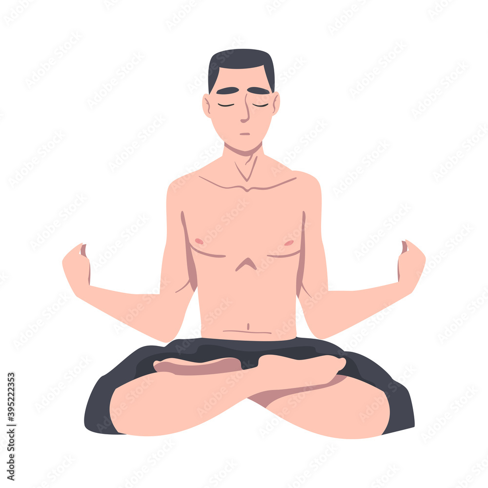 Young Man Cross-legged Sitting in Padmasana or Lotus Position Vector Illustration Young Man Cross-legged Sitting in Padmasana or Lotus Position Vector Illustration