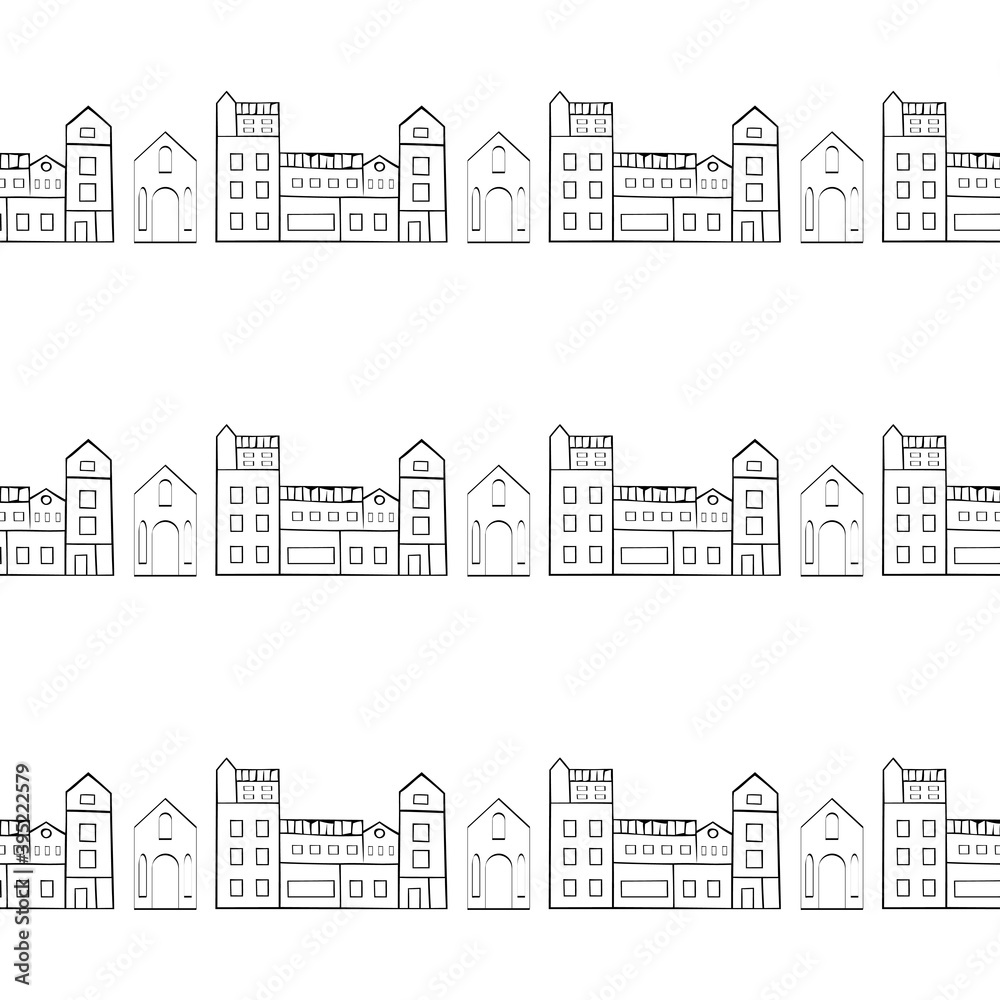 Seamless pattern with multi-storey building facades