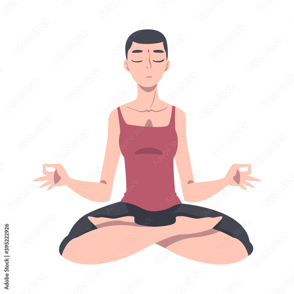 Meditative Female Engaged in Pranayama Practice Sitting in Lotus Position Vector Illustration Meditative Female Engaged in Pranayama Practice Sitting in Lotus Position Vector Illustration