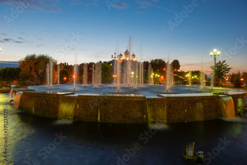 Photos Night view of Singing Fountains in Strelka Park in Yaroslavl city, Russia