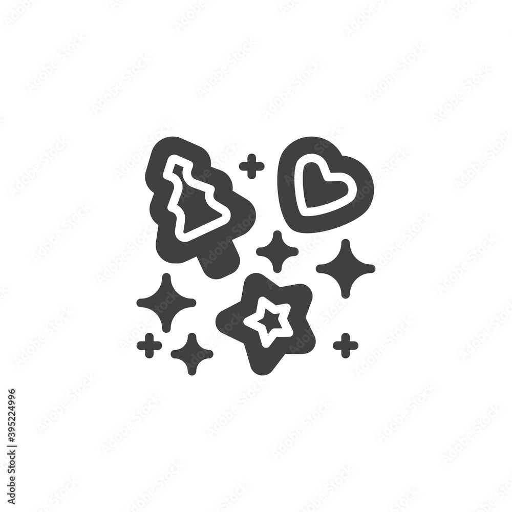Christmas gingerbread cookie vector icon. filled flat sign for mobile concept and web design. Xmas tree with star and heart glyph icon. Symbol, logo illustration. Vector graphics