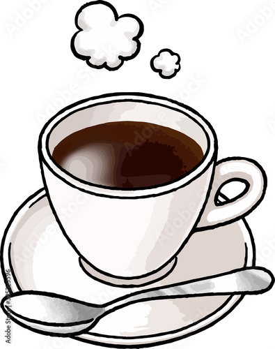 【手描き飲み物ベクターイラスト】ホットコーヒーのイラスト 湯気あり