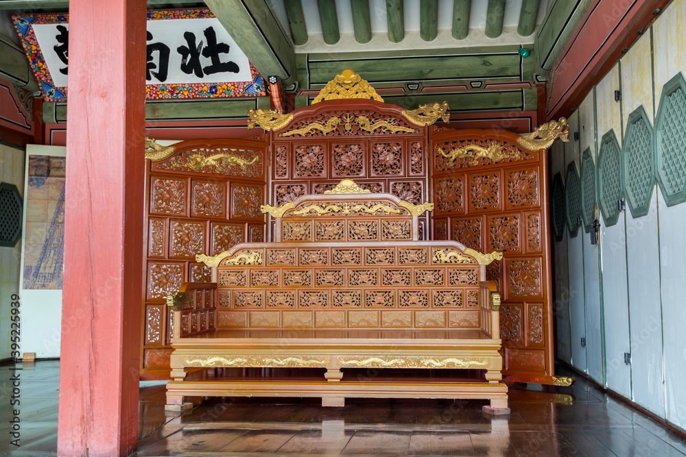 Golden Chair of Korean King at the Hwaseong Haenggung Palace in Suwon