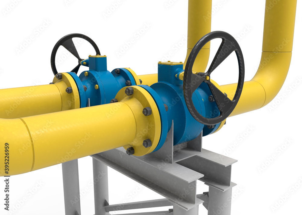 3D render of a gas pipeline with shut-off valves 3D render of a gas pipeline with shut-off valves