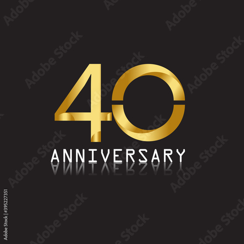 40 years anniversary celebration logotype. 40th anniversary logo with confetti golden colored isolated on black background, vector design for greeting card and invitation card