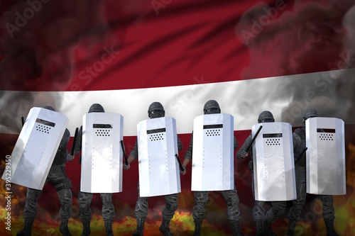 Wallpaper Mural Latvia protest fighting concept, police swat protecting order against riot - military 3D Illustration on flag background Torontodigital.ca