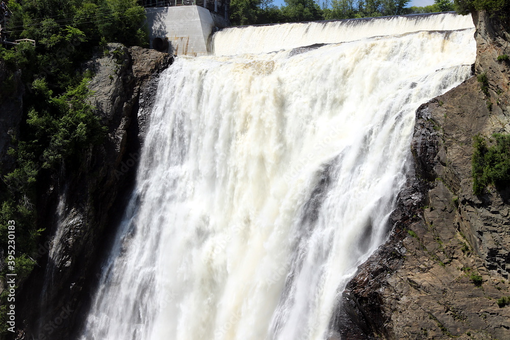 Montmorency Falls Canada, a huge stream of clear water, the power of nature in its incarnation.