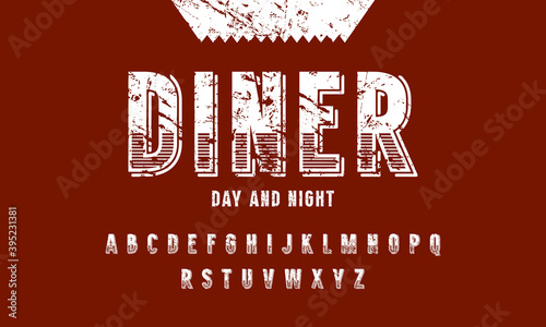 Decorative sans serif font and diner label template