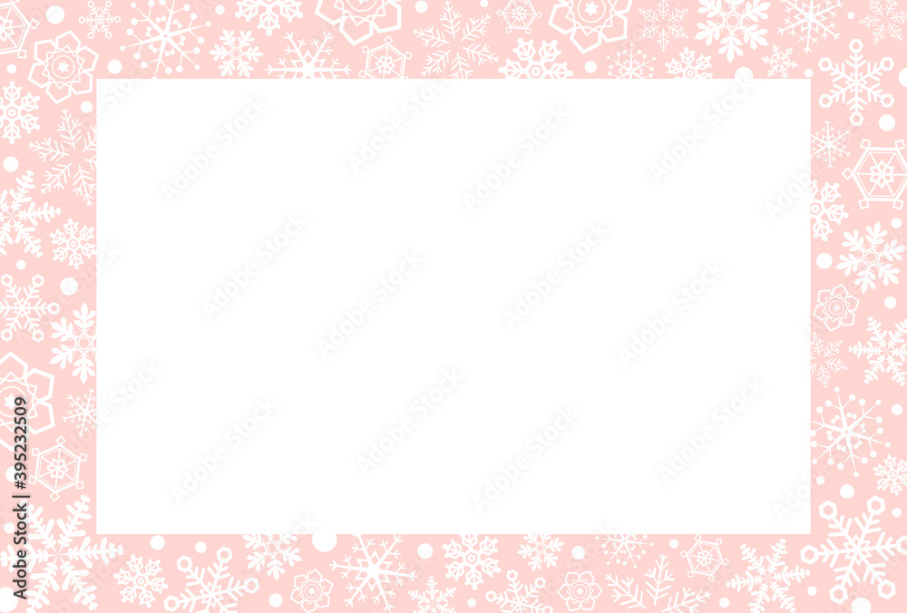 Pale pink frame with snowflakes studded around. Vector illustration. Pale pink frame with snowflakes studded around. Vector illustration.