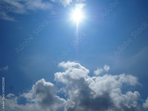 blue sky with sun and cloud.