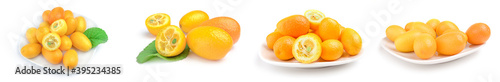 Collage of cumquats isolated on a white background with clipping path