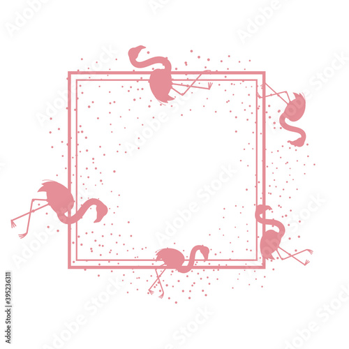 Square frame flat with gitter and flamingo on the white background