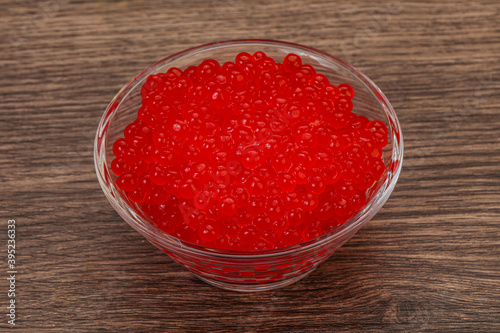 Red salmon caviar in the bowl
