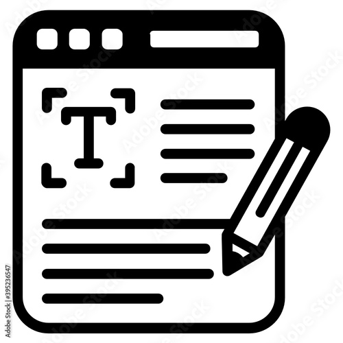 
Online writing article, glyph icon of blogging 
