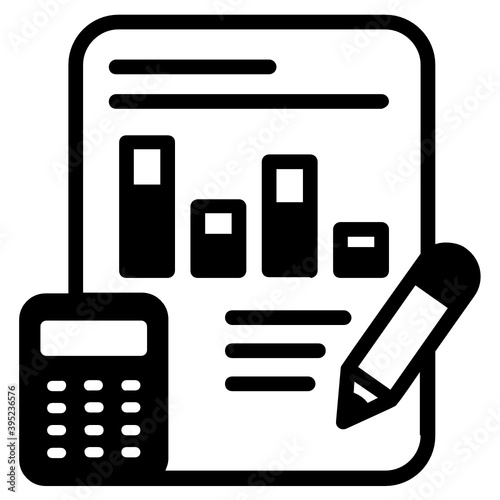 
Business budgeting statement with calculator, glyph icon of accounting 
