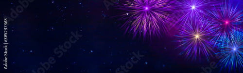  Colorful fireworks - New Years Eve background banner with copy space