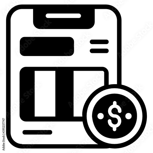 
Business budgeting statement with calculator, glyph icon of taxes 
