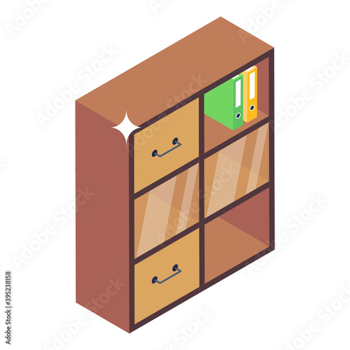 
An office wardrobe, wooden cupboard icon in isometric style 
