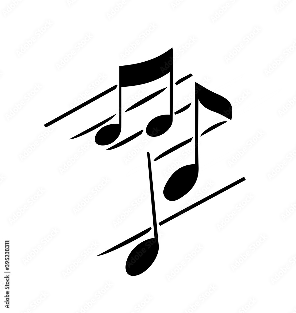 Silhouette of musical notes on white background.
