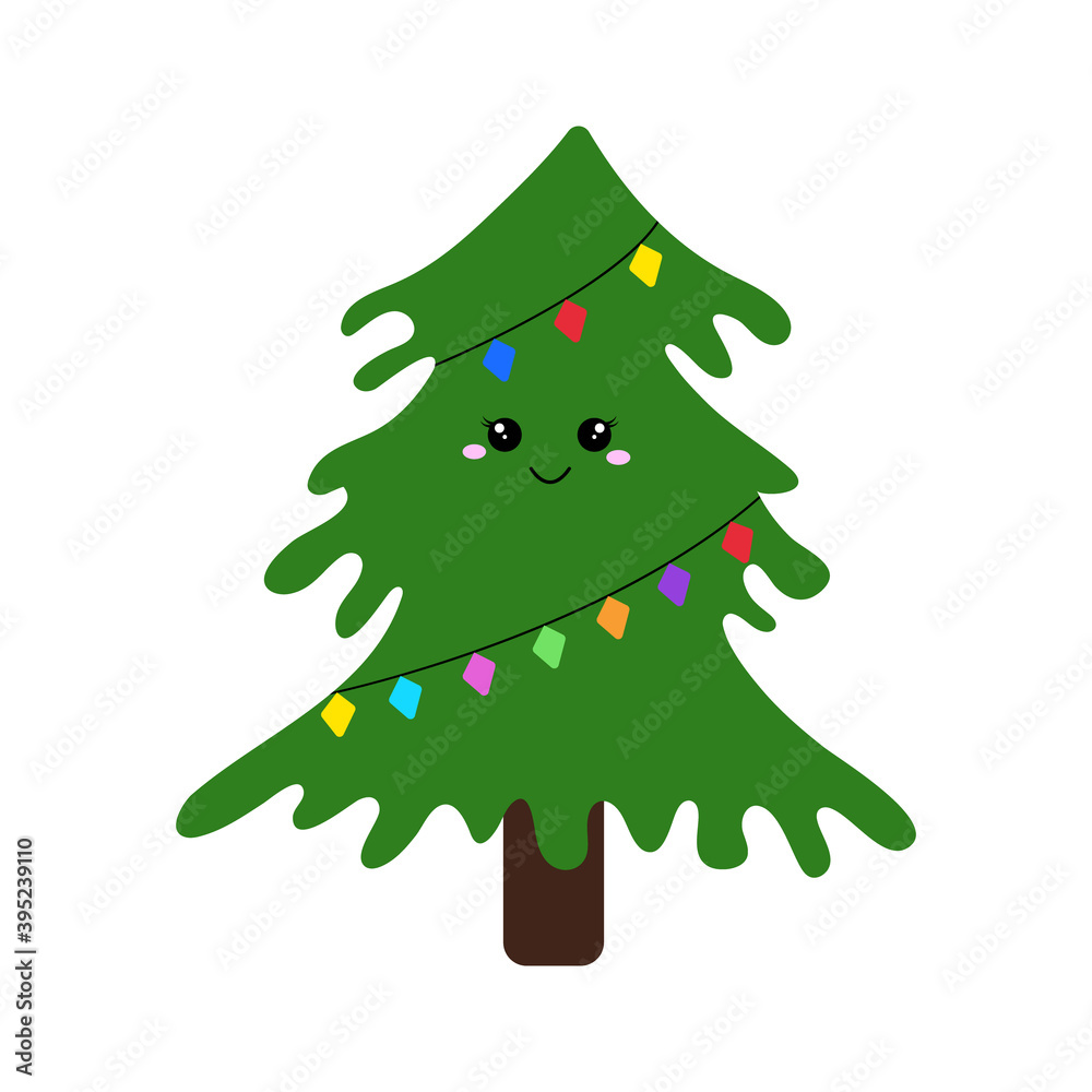 Christmas cute kawaii tree. Vector illustration. Christmas cute kawaii tree. Vector illustration.
