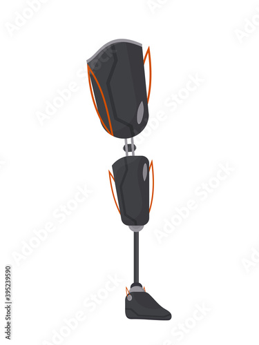 Futuristic human leg prosthesis. Metal leg implant. Isolated. Vector.
