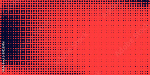 Halftone in abstract style. Geometric retro banner vector texture. Modern print. Dark blue and red background. Light effect