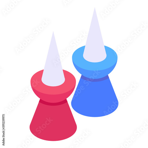 
Push pins in isometric style icon, push pins
