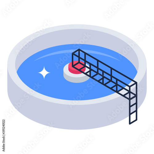 
Liquid storage reservoir, isometric icon of wastewater treatment plant
