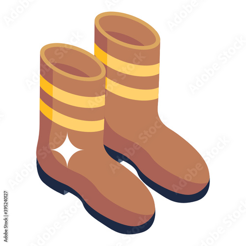 
Isometric icon of construction shoes, labour footwear 
