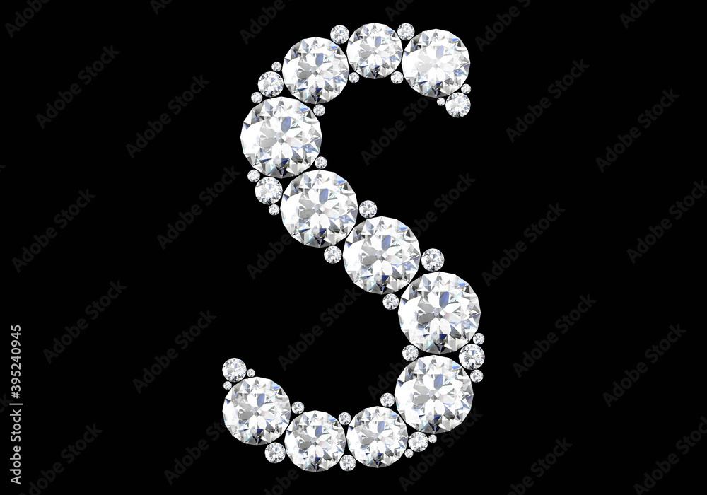 Diamond letters with gemstones isolated on black. 3D rendering Diamond letters with gemstones isolated on black. 3D rendering