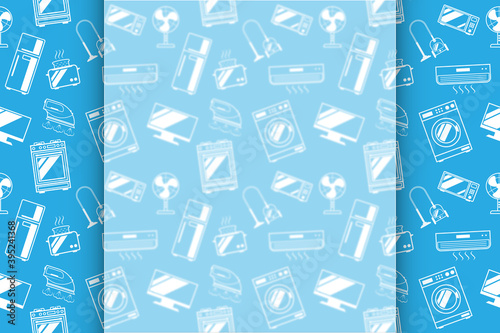 Symbols and images of household appliances - background for inscriptions, text and lettering. White blurred frosted glass effect