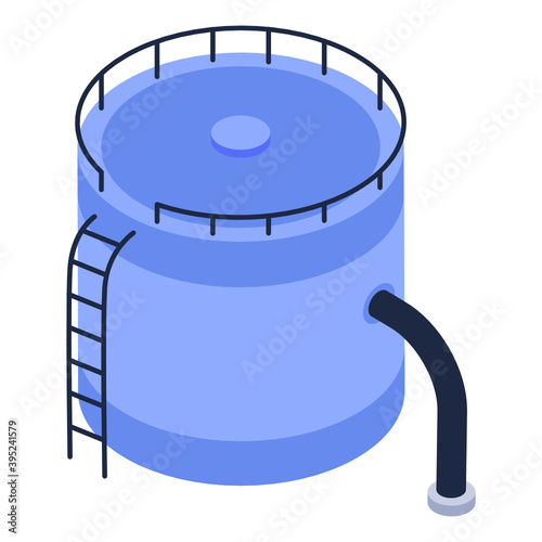 
Liquid storage reservoir, isometric icon of water cistern 

