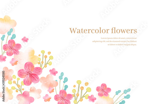 watercolor plum flower frame 水彩ベクターの梅の飾り背景