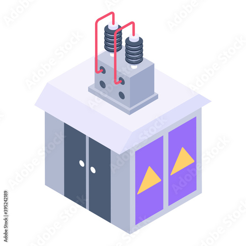 
Industrial gas releasing smokestack, isometric icon of chimneys 
