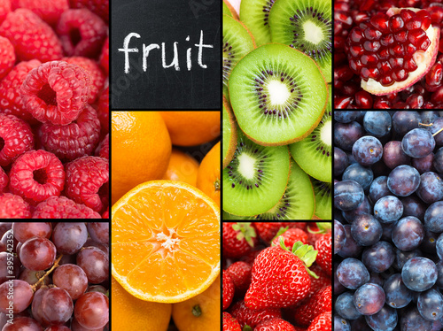 Fruits. Background of mixed ripe fruits and berries. Fresh food