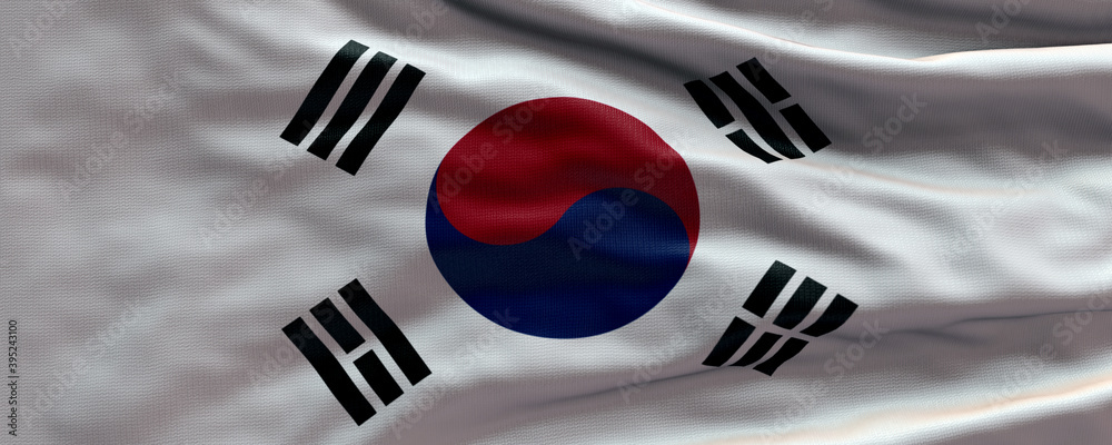 Waving flag of South Korea - Flag of South Korea - 3D flag background Waving flag of South Korea - Flag of South Korea - 3D flag background