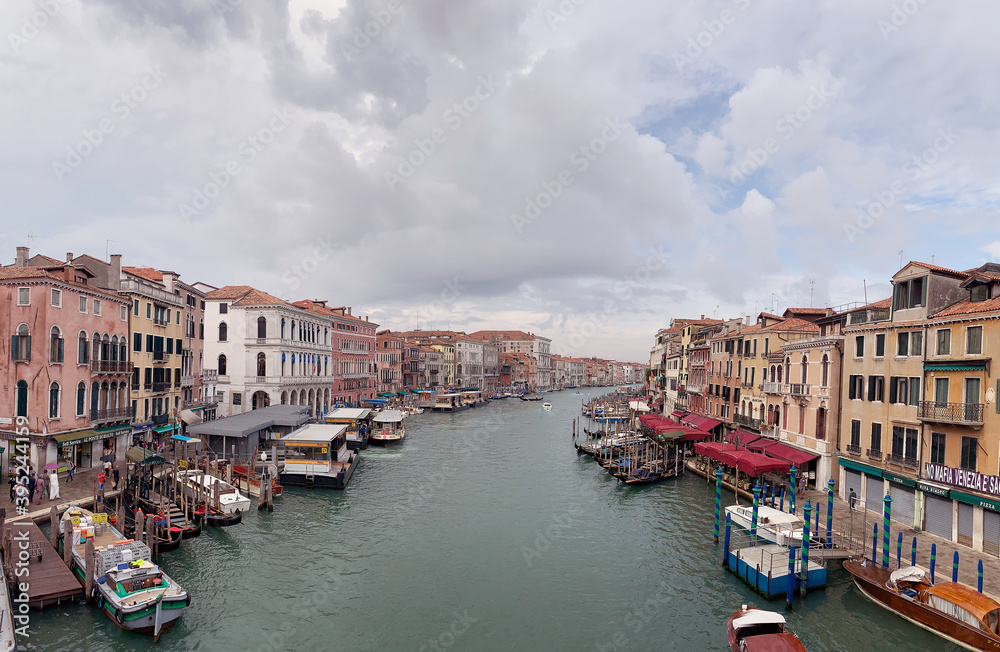 Buildings and boats along the Grand Canal in Venice, Italy