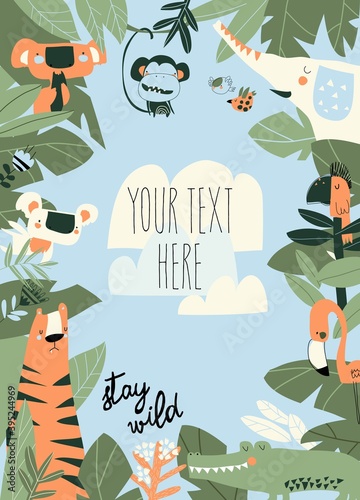 Photography Cartoon Jungle Animals Frame with copy space