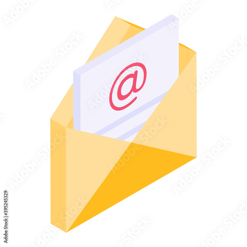 
Letter inside envelope, isometric icon of email
