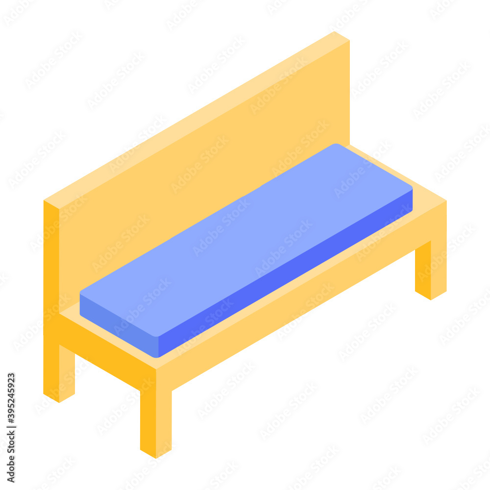 Office settee, isometric icon of armless sofa
Office settee, isometric icon of armless sofa