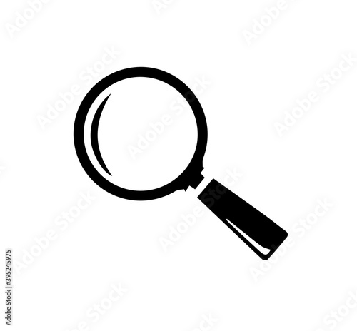 Silhouette of magnifying glass over white background