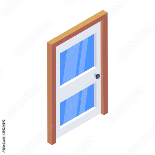 
Entry door icon, modern isometric vector of glass door 
