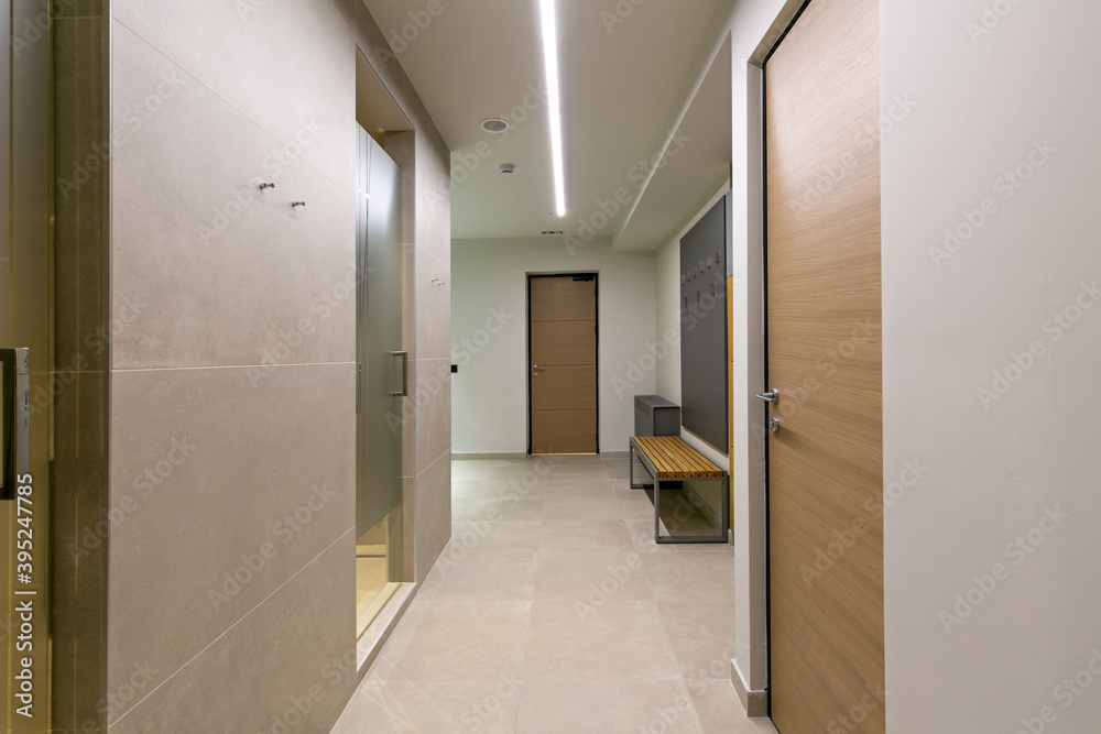 Showers in gym fitness center Showers in gym fitness center