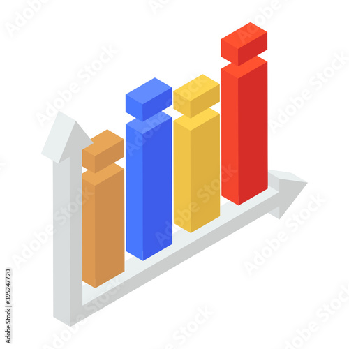  Trendy isometric icon of bar graph 