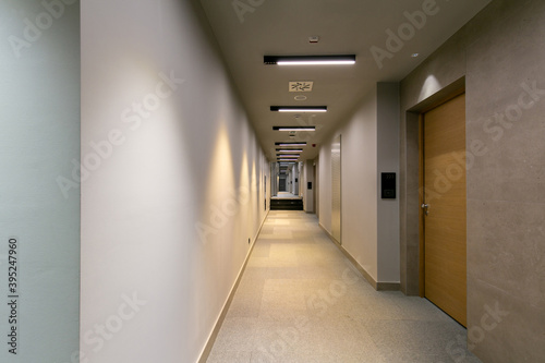 Long corridor interior in modern hotel