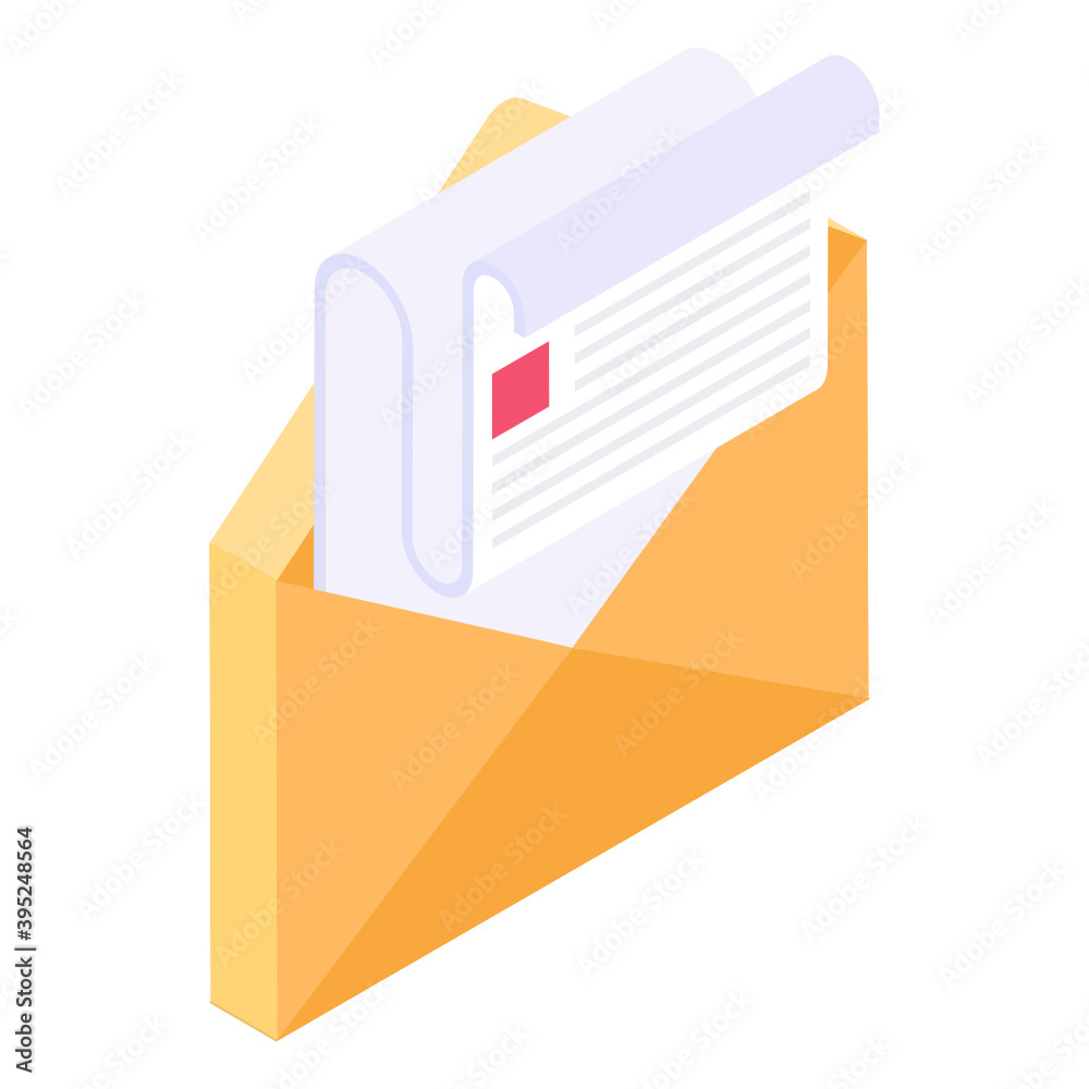Icon of letter inside envelope, isometric design of mail
Icon of letter inside envelope, isometric design of mail