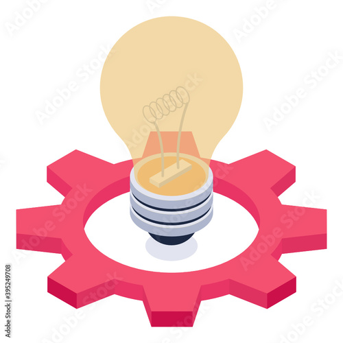 
Light bulb inside gear, idea generation icon
