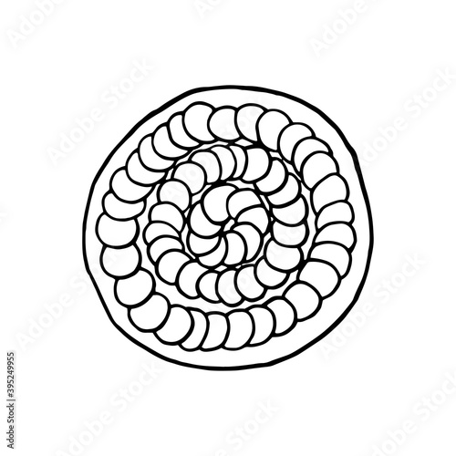 Vector hand drawn ratatouille on plate top view. French cuisine dish. Design sketch element for menu cafe, bistro, restaurant, bakery, label and packaging. Illustration on a white background.