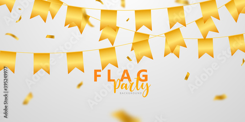 flag celebration Confetti and ribbons gold frame party banner, Event Birthday background template with.